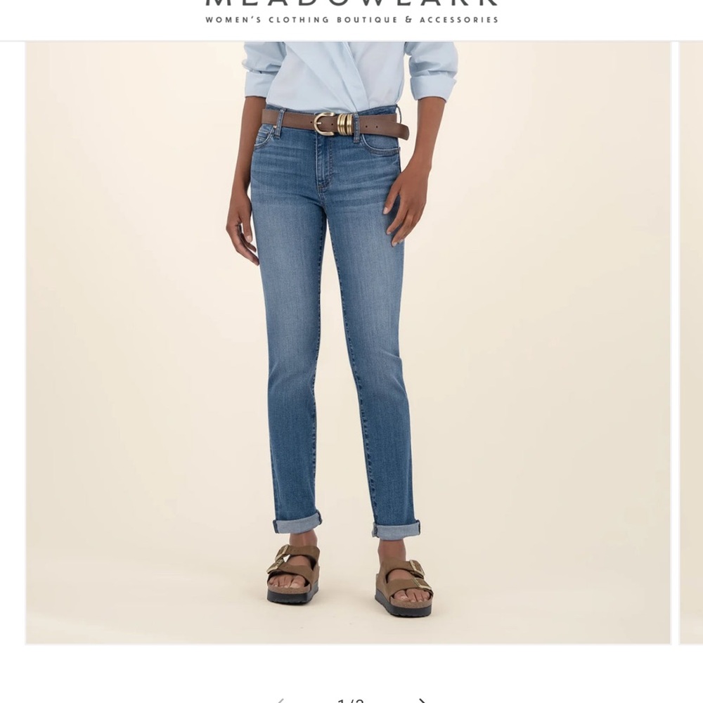 Kut from the Kloth Distressed Blue Catherine Boyfriend Jeans 14W